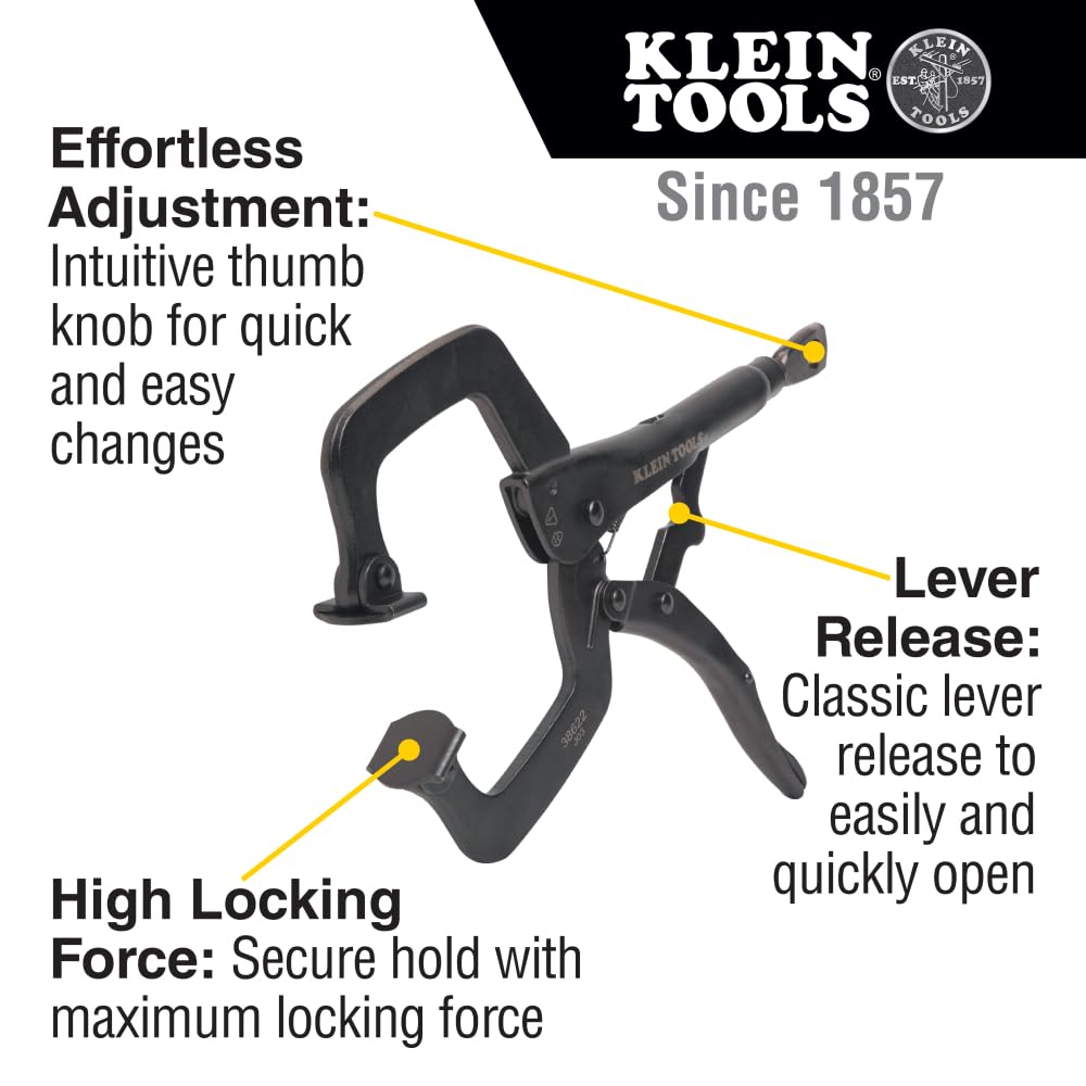 Klein Tools 38622 C-Clamp Locking Pliers with Swivel Pad Jaws