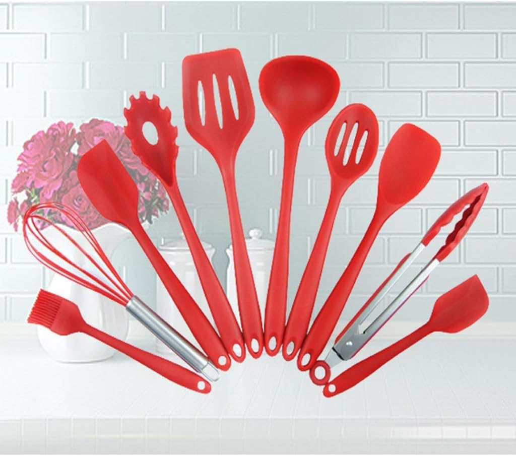Kochutensilien, Chef Küchenutensilien 10-teiliges Kochutensilien-Set, antihaftbeschichtet, hitzebeständig, BPA-frei, Silikon, Edelstahlgriff, Kochutensilien, Schneebesen(Grün)