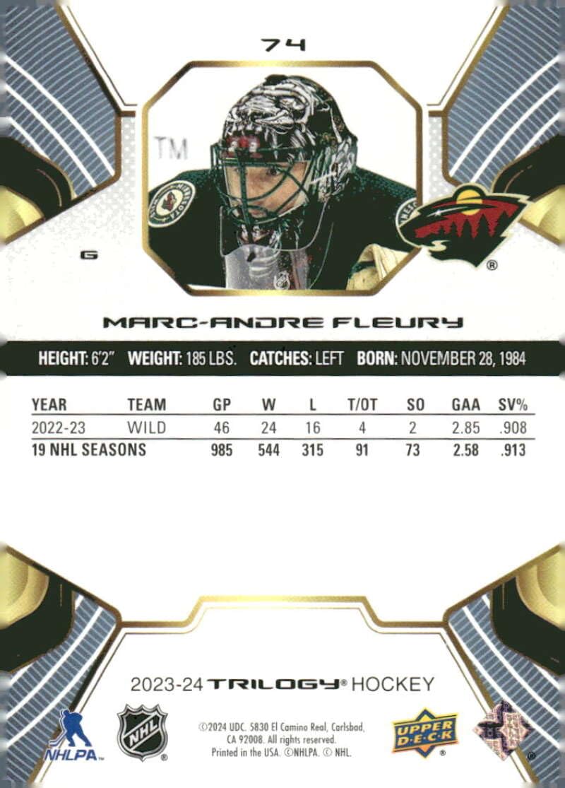 Amazon.com: 2023-24 Upper Deck Trilogy #74 Marc-Andre Fleury