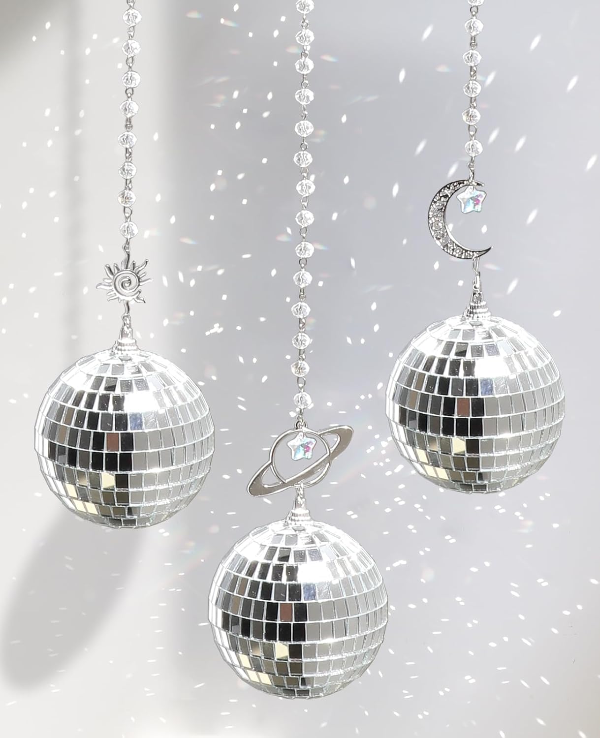 AceList Hanging Disco Ball Decor Rainbow Sun Catcher, 34.5 Inch Colorful Handmade Light Reflecting Hanging Decor for Window, Indoor Room, Patio, or Garden - Unique Sparkle Home Accent & Gift