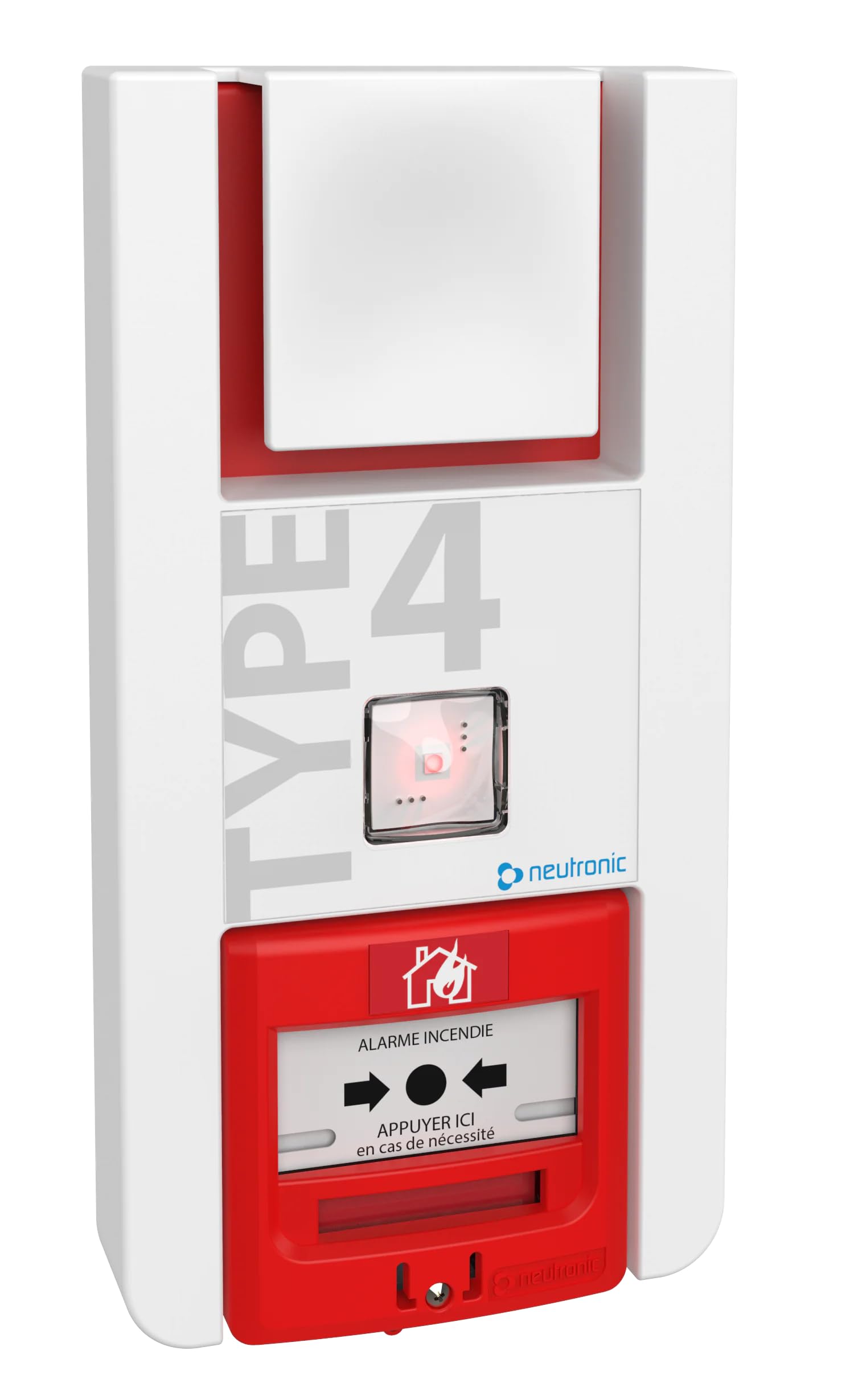 Alarme Incendie Type 4 à Piles Lumineux TT4PL Neutronic – Sirène Puissante > 90 DB – sans Câblage – Conforme NFS 32-001