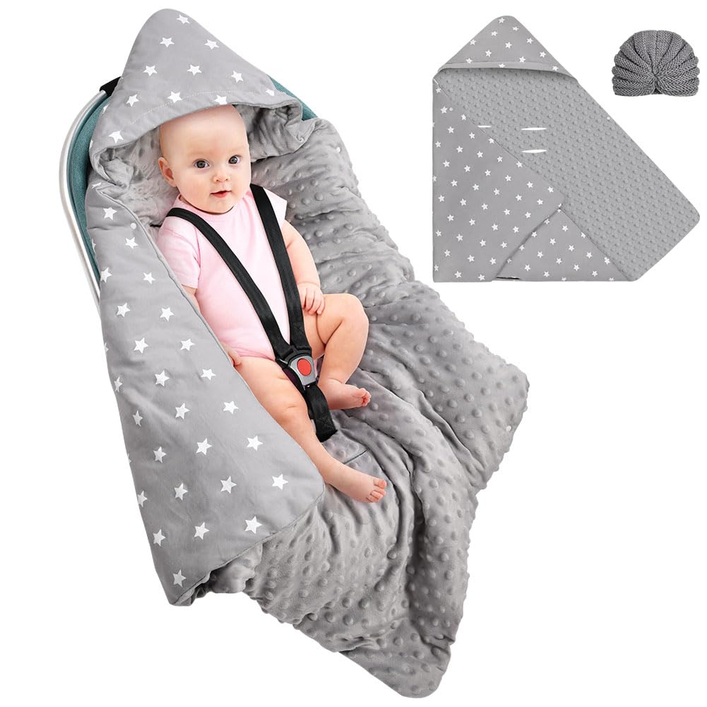 Aolso Baby Coperta trapuntata, 2pcs 100% Cotone Bifacciale Multifunzionale Coperta per seggiolino, con Cappuccio per Passeggini Marsupio, Copri marsupio(stile a cinque punti)