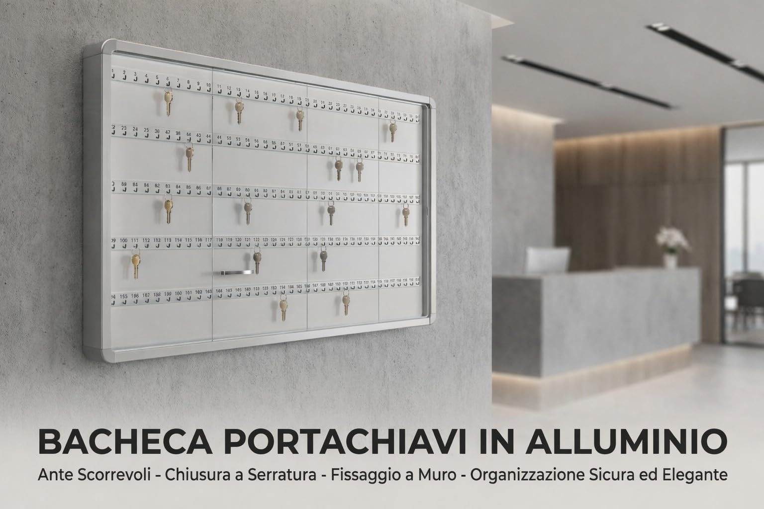 Agendepoint.it - Bacheca Portachiavi Da 180 Posti Con Ante Scorrevoli In Vetro E Struttura Alluminio 90x120cm