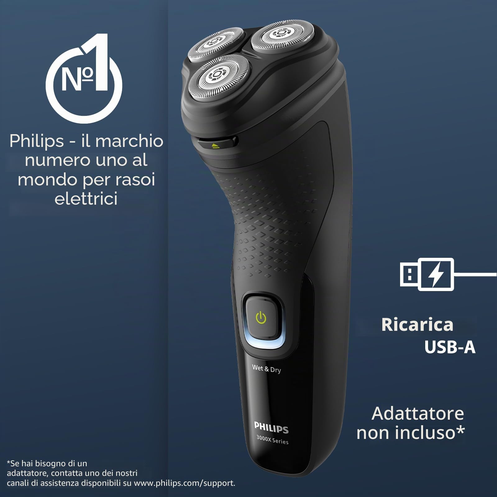 Philips Shaver 3000X Series - Rasoio elettrico bagnato e secco X3021/00, 2 anni di garanzia
