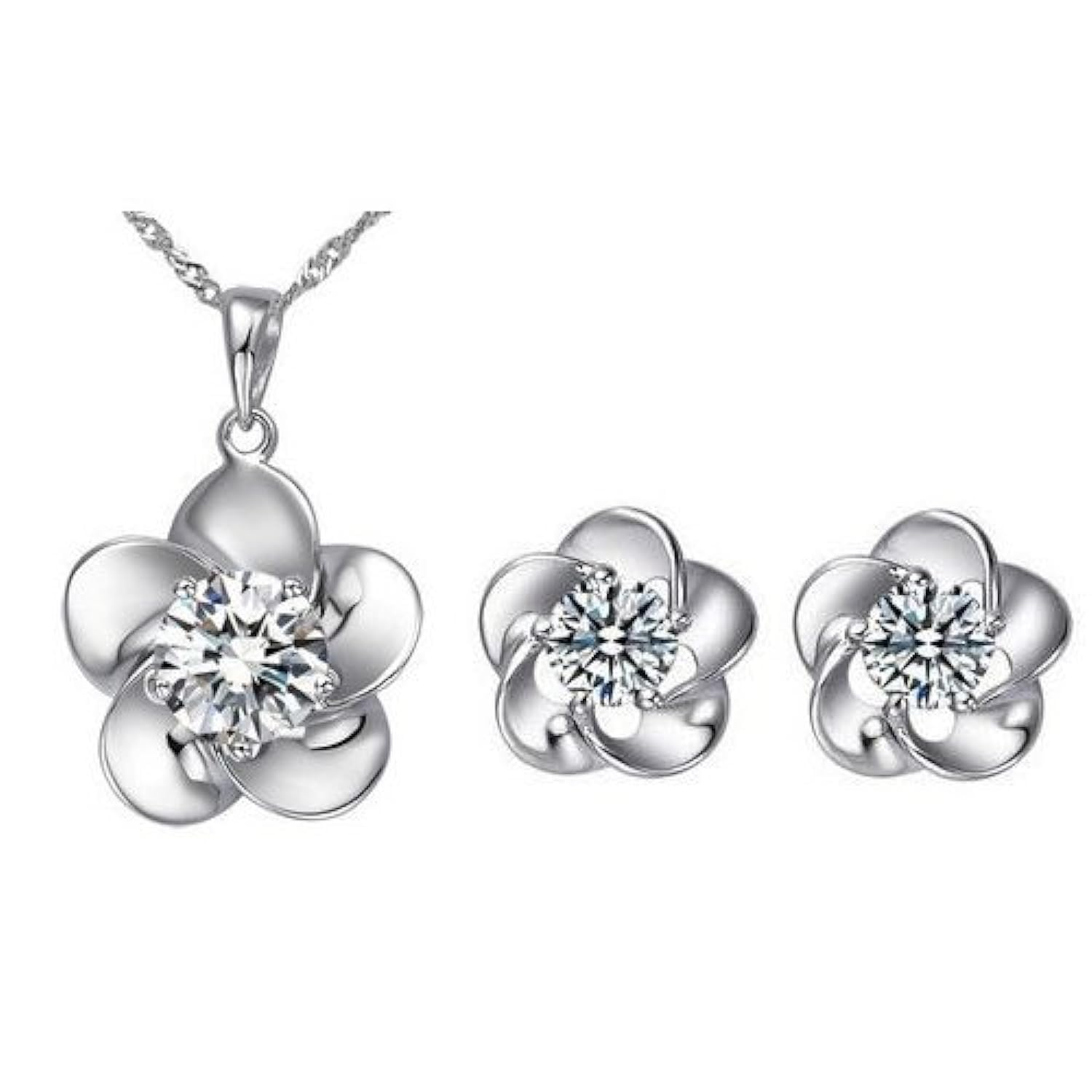 Moxie Collection ? Delightful Floral ? Silver Crystal Pendant Set for Girls and Women...
