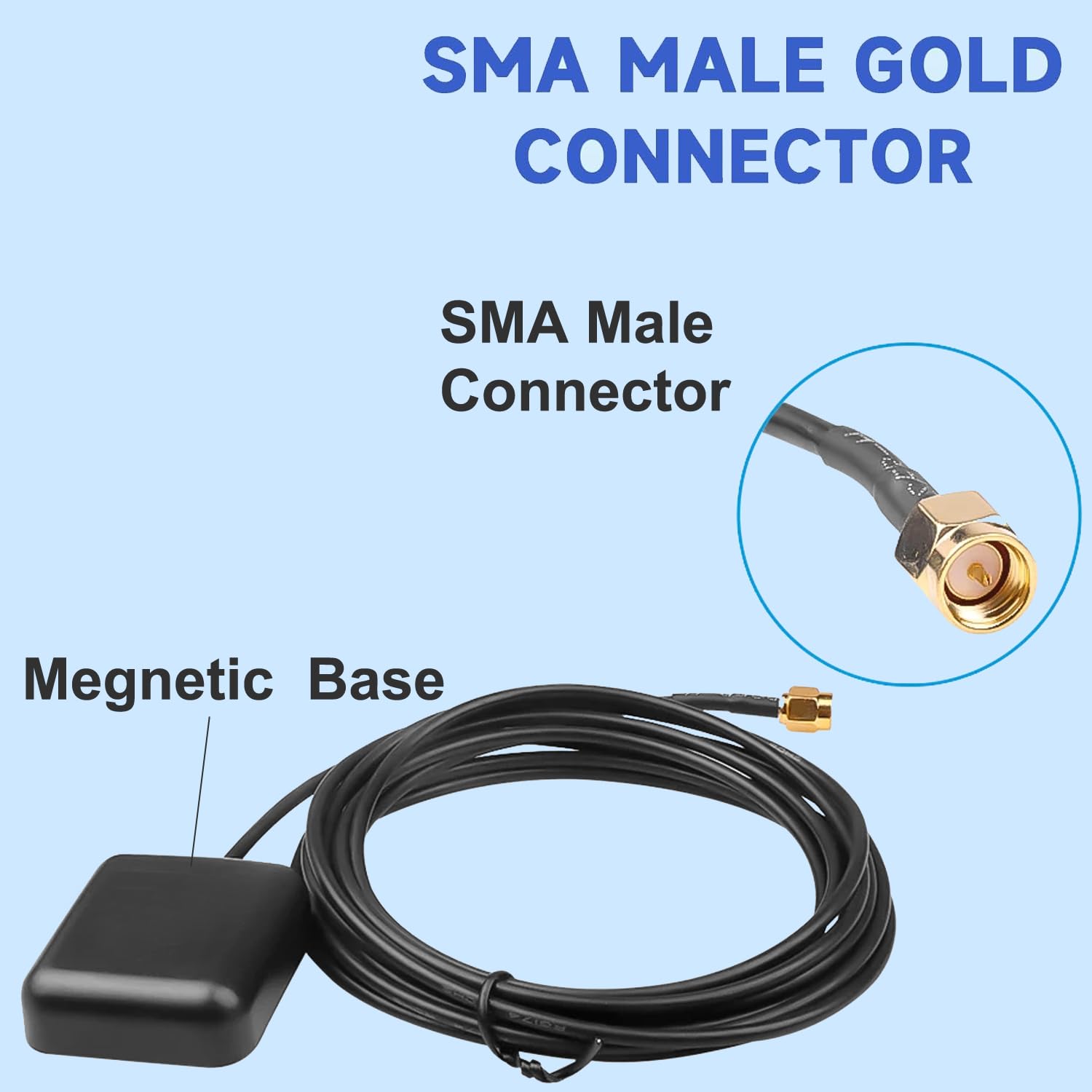 Greluma Antenna GPS Attiva Impermeabile 4m SMA Maschio per Veicoli