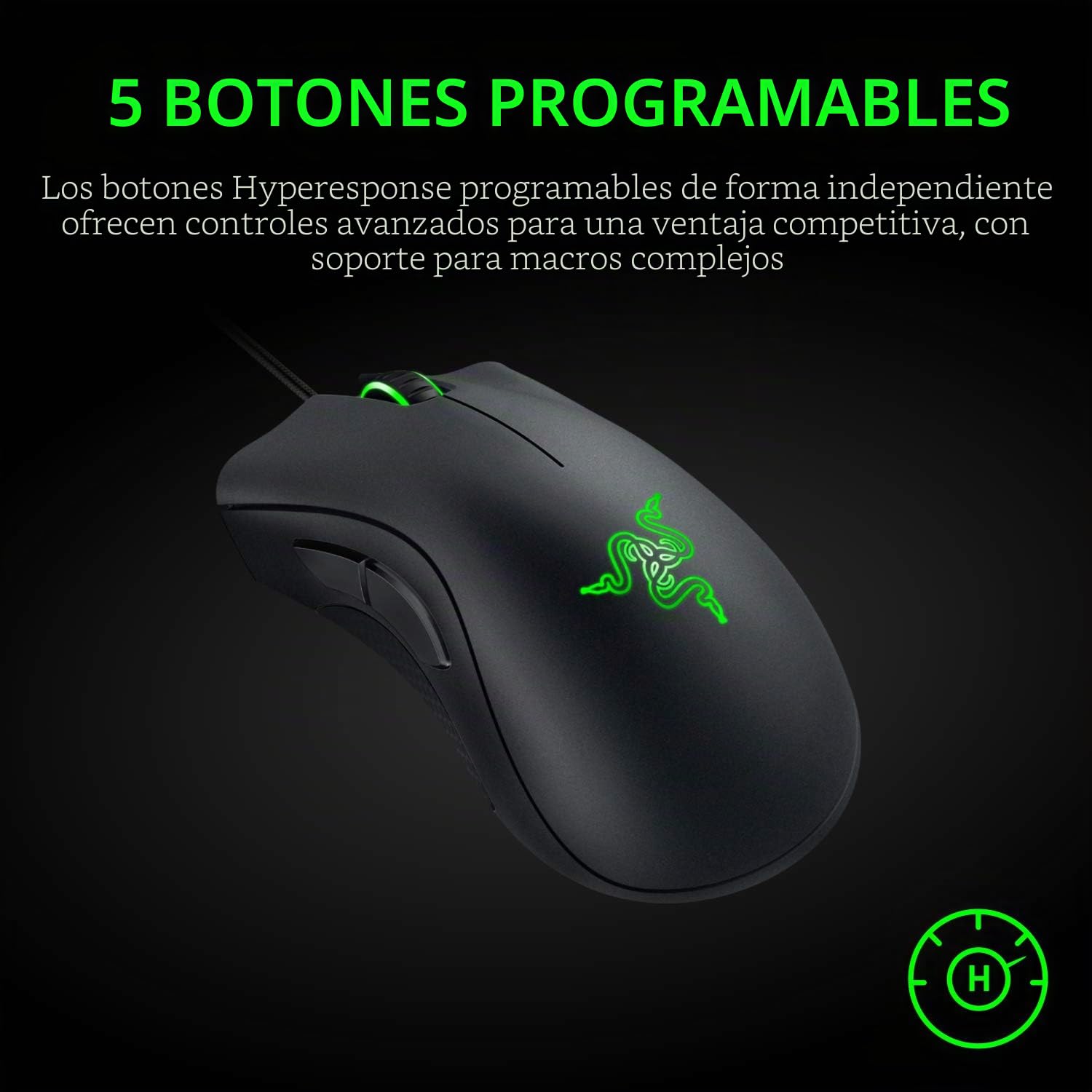 Razer DeathAdder Essential - Ratón Gaming con sensor óptico, 6400 DPI (5 botones programables, interruptores mecánicos, agarres laterales de goma), Negro