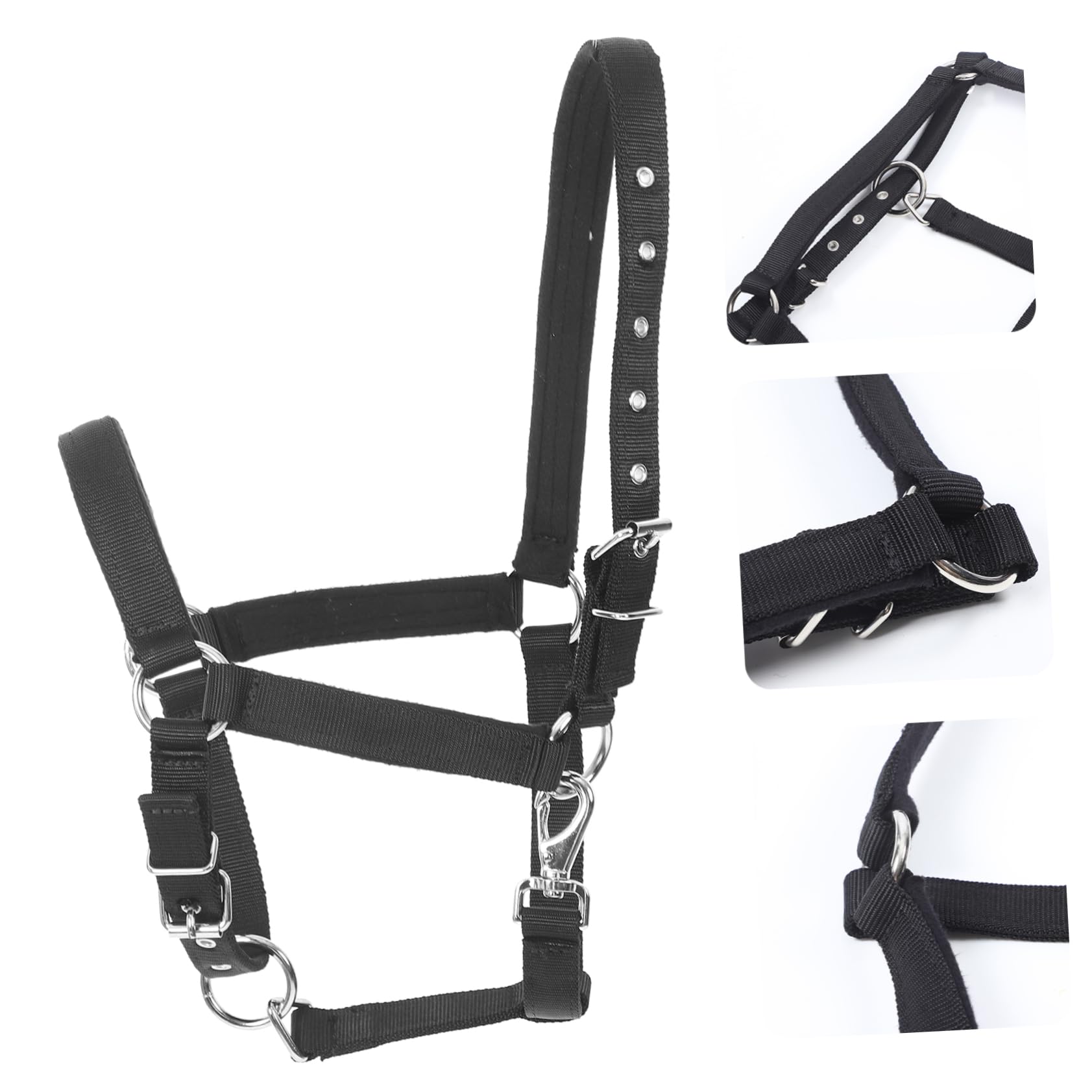 BESPORTBLE Cabestro Ajustable de Nylon para Caballos Alta Durabilidad y Cómodo de Llevar, Accesorio Ecuestre Adecuado para Montar y Eventos en Color Negro