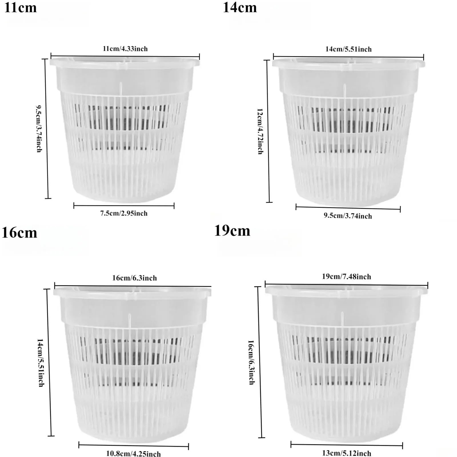 10 pezzi di vaso a rete for il controllo delle radici, trasparente con fori, fioriera traspirante fessure for la decorazione domestica, cesto fiori da giardino per Semi, Piantine(19cm,With tray)