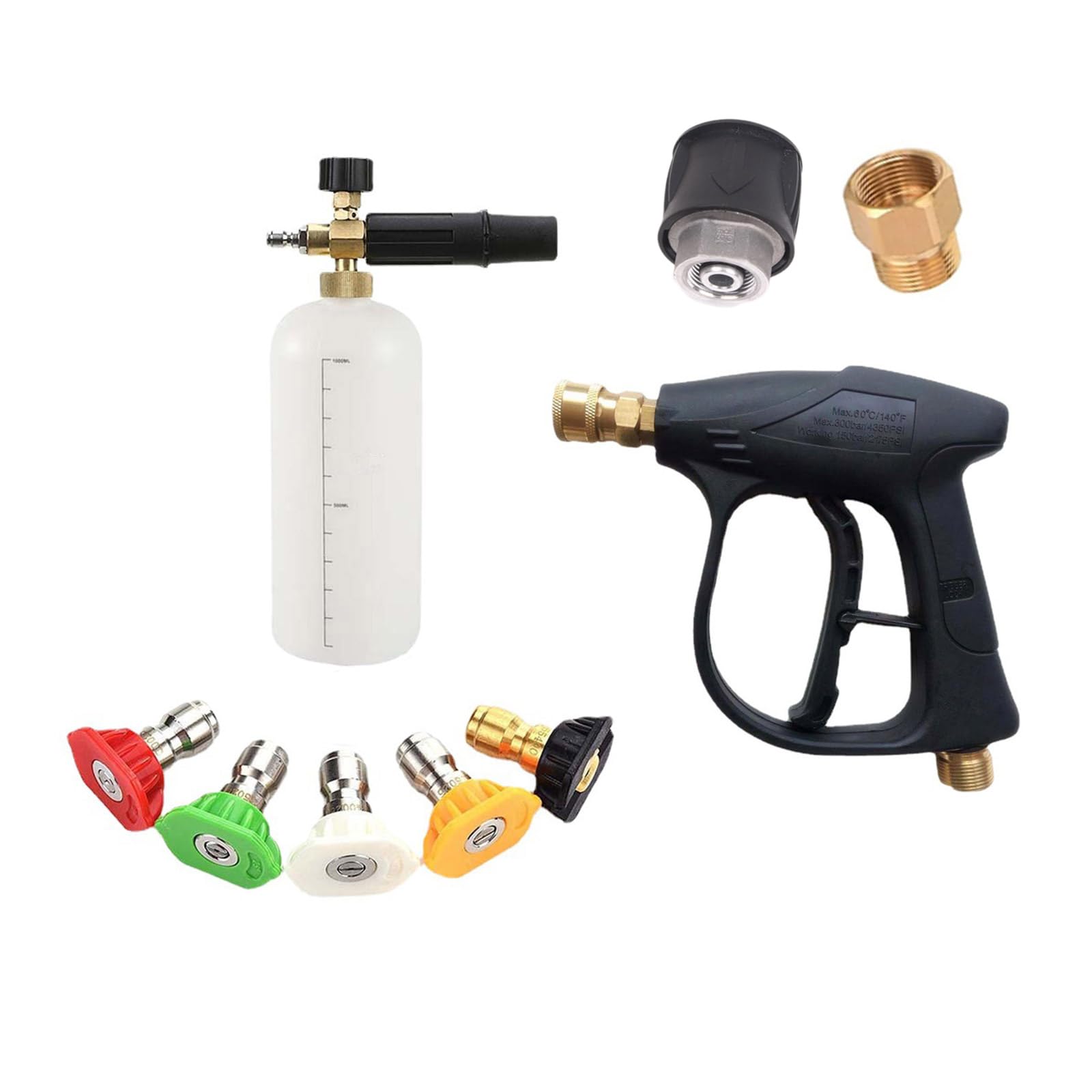 4350PSI Herramientas de limpieza Hidrolimpiadora de alta presión con pistola de espuma de 1/4 pulgadas Conexión rápida Accesorios de lavado Purificador de agua
