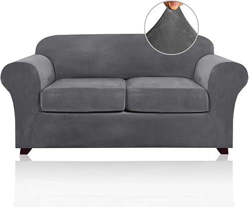 PrinceDeco Funda de terciopelo para sofá de 2 plazas, fundas de sofá de 3 piezas para perros, fundas lavables para sofá biplaza de hasta 72