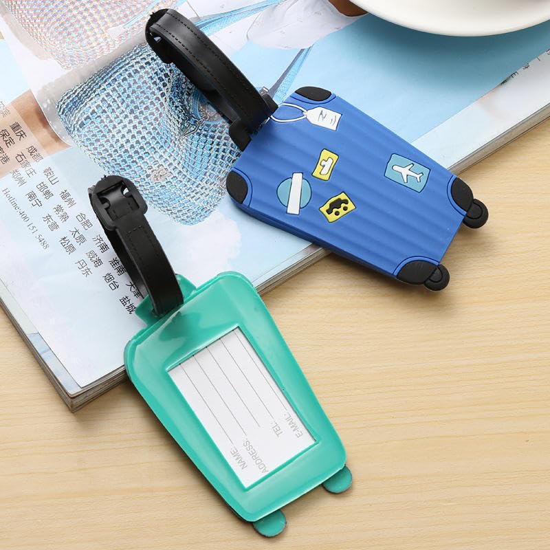 Image of Pack of 5 Luggage Tags | Suitcase Luggage Tag | Travel ID Label Multiple Colors Silicone with Strap Name Address Card Holder for Travel School