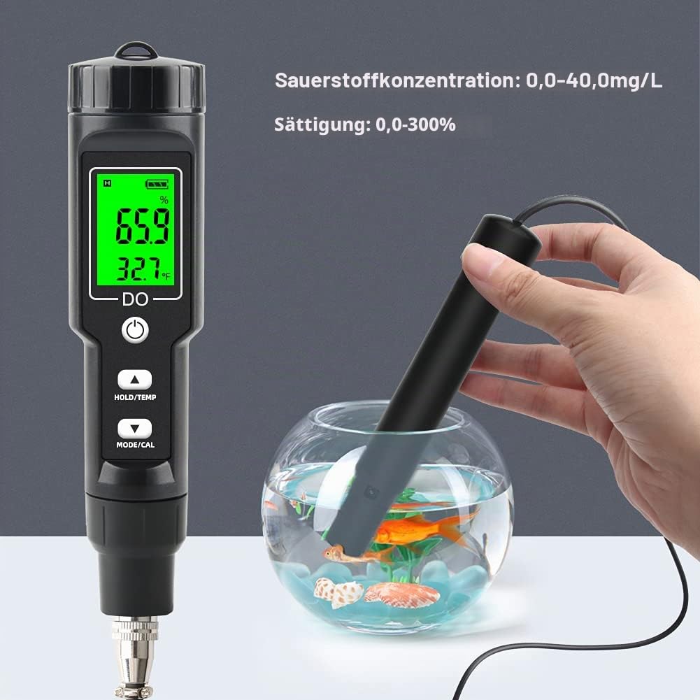 Gelöstes Sauerstoffmessgerät, Hochpräziser 0,0-30,0 Mg/L Gelöstes Sauerstoffmessgerät Mit Lcd-Digitalanzeige, Tragbarer O2-Teststift Für Teiche Und Aquarien, Für Süßwasser/Meerwasser