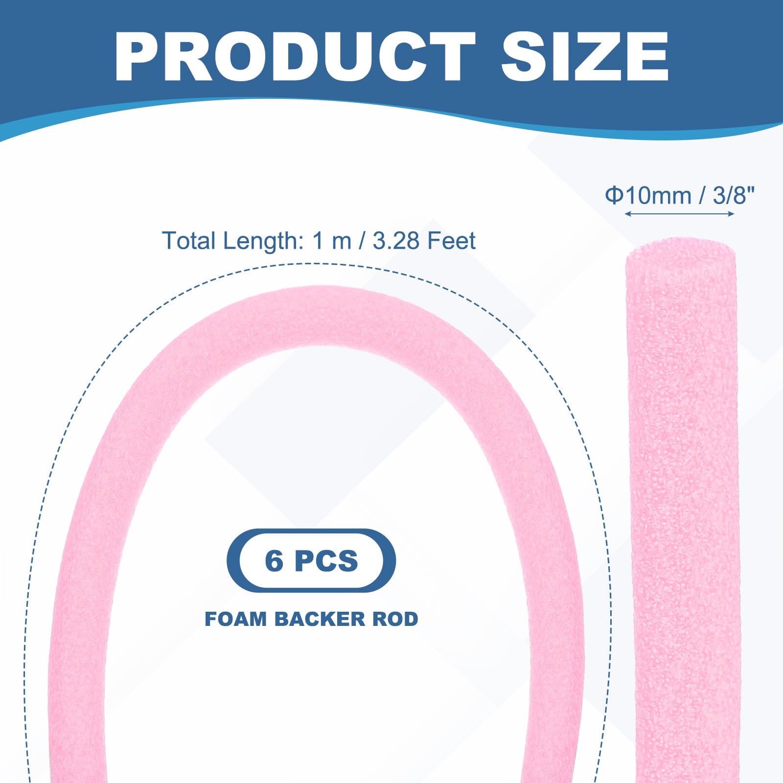 PATIKIL Backer Rod 3/8 in x 3.3 Ft, 6 Pcs Foam Rod Caulk Saver Expansion Joint Filler Rope Weather Strip Foam Noodle for Gaps Concrete Crack Filling DIY Craft (10mm Dia), Pink