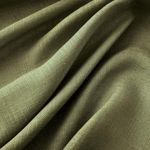 MIULEE Light Olive Green Linen Curtains 63 Inch Length 2 Panels for Bedroom Living Room, Soft Linen Textured Natural Kitchen Window Drapes Semi Sheer Light Filtering Back Tab Rod Pocket Burlap Look