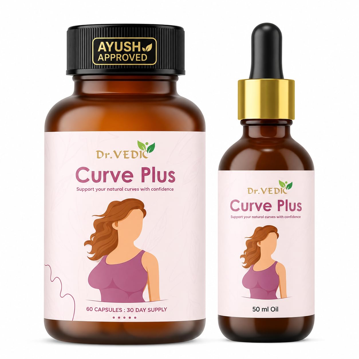Dr Vedic 100% Pure & Natural Curve Plus Combo For Women | Ayush Approved with Ayurvedic Herbs like Shatavari, Ashoka (60 Capsules & 50ml Oil)-image-9