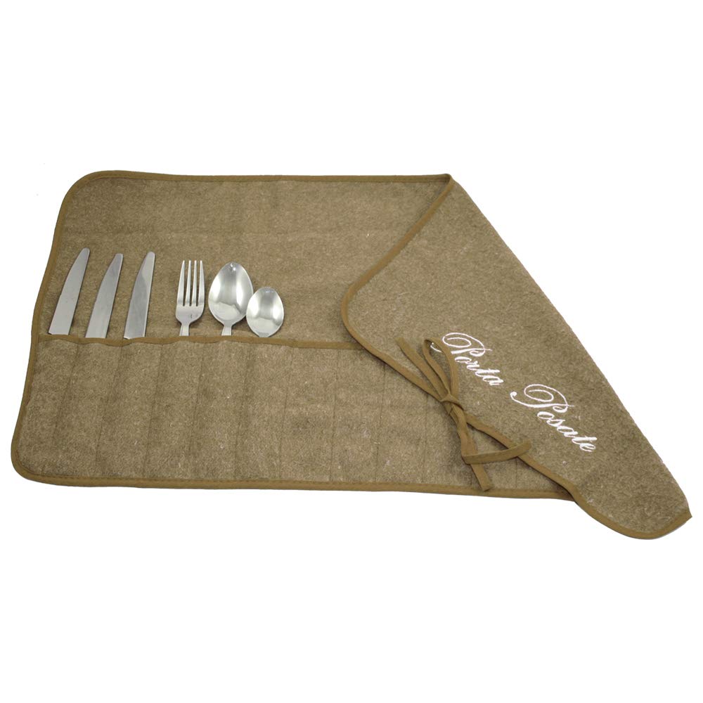 Magie di Casa Cutlery Holder in Cloth 35 x 62 cm Embroidered – 1 Enveloped – Made in Italy (Beige)