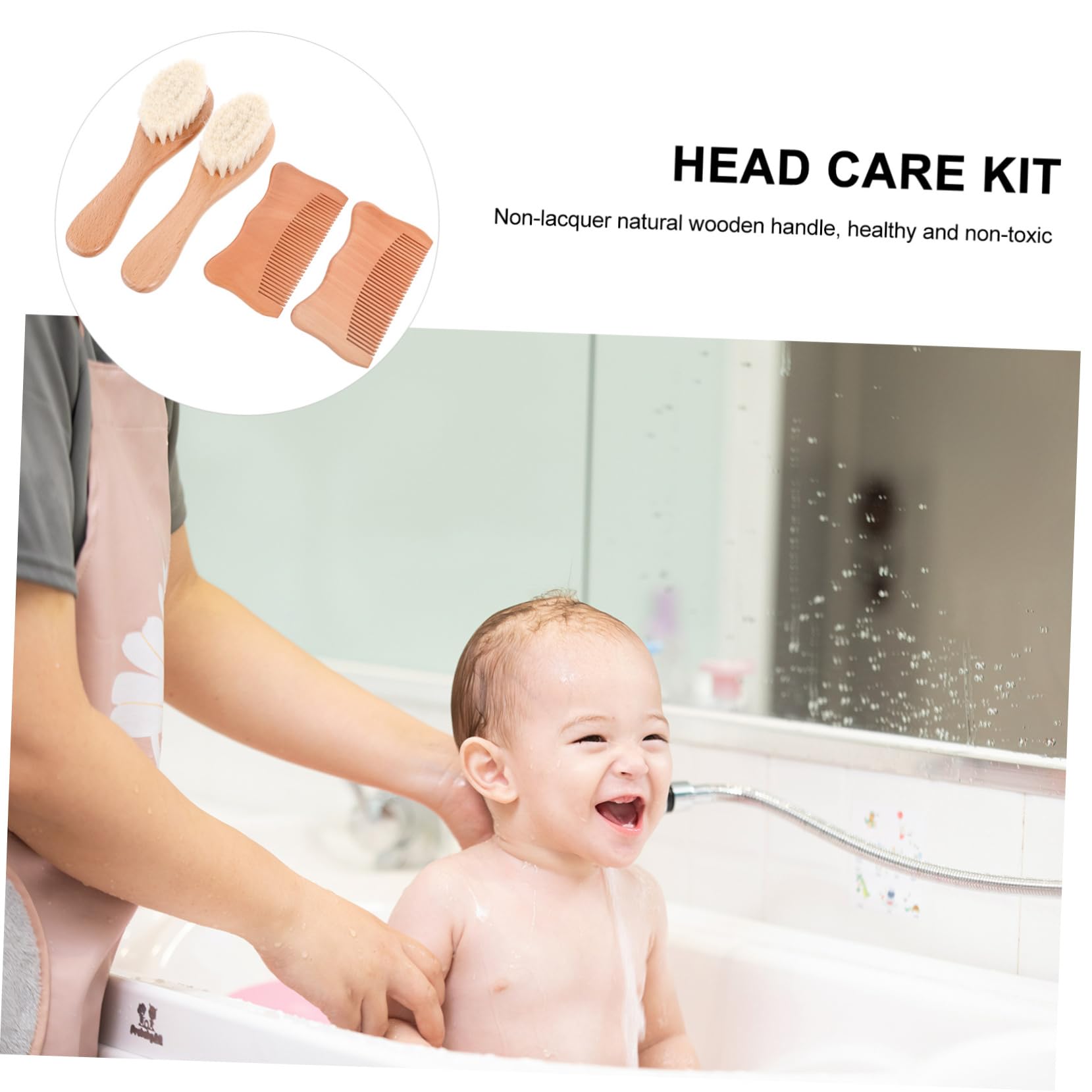 Toyvian 2 Juegos 4 Piezas Cepillo De Lana Peine De Bebé Kit De Cuidado De La Cabeza Cepillos De Lana Para Bebe Cepillo De Baño Para Bebé De Madera Colocar Cuero Cabelludo Niño Pequeño