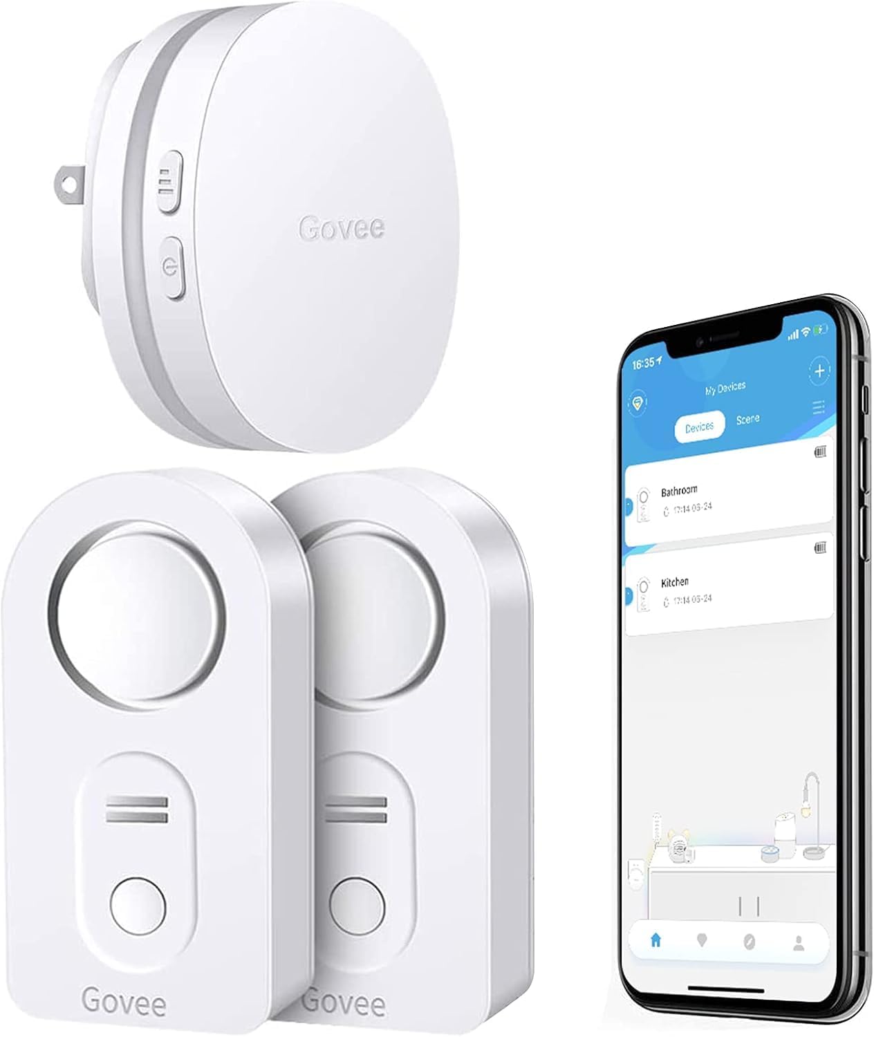 WiFi Water Sensor 2 Pack, Smart Water Leak Detector, 100dB Adjustable Alarm Suit for Home and Basement, Water Leak Alert with Email & APP Push (Only Support 2.4G Wi-Fi)