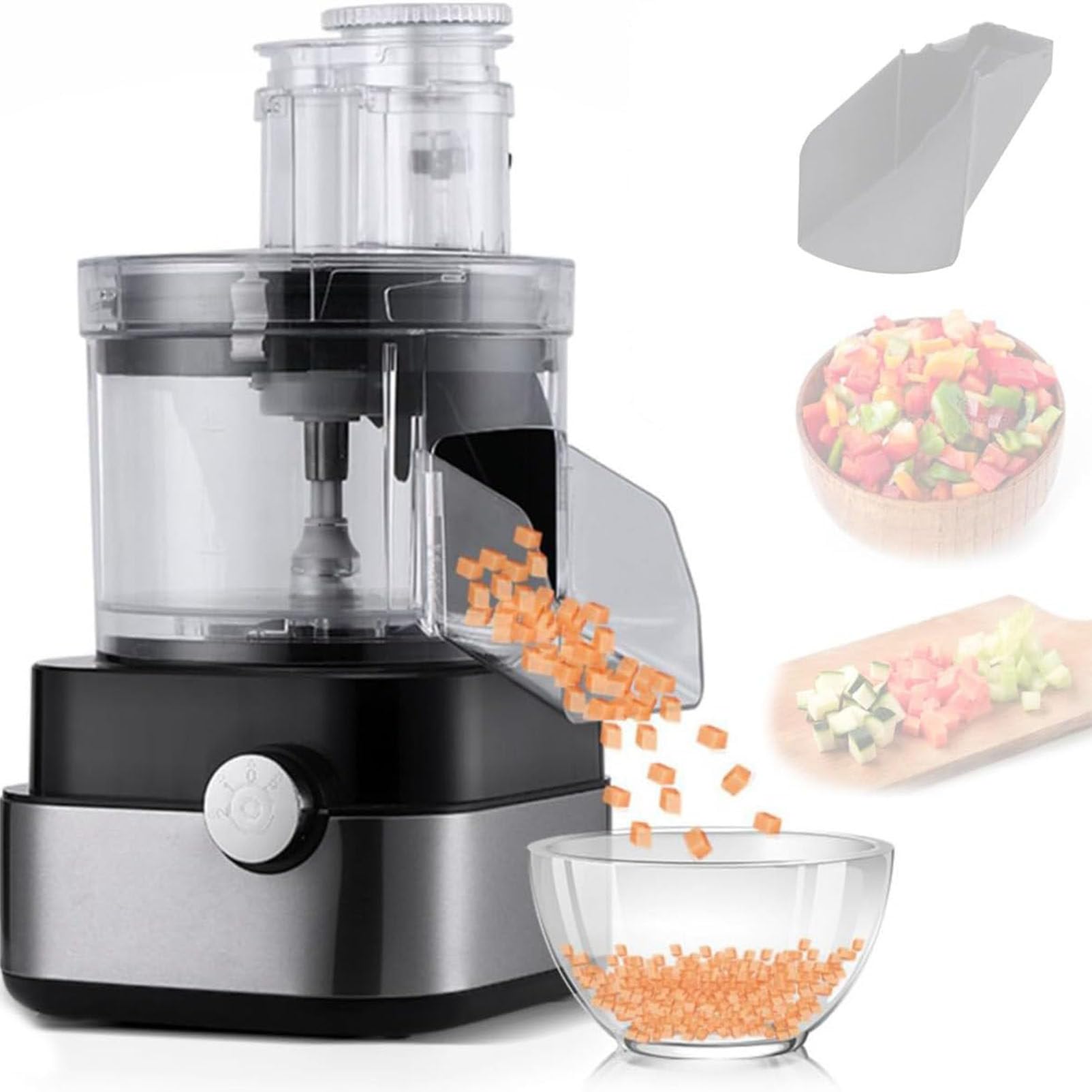 Picadora Eléctrica de Alimentos para Cortar Verduras de 600 W con Múltiples Moldes para Cortar en Cubitos, con Carne Molida/Cortada en Cubitos/Rallada/Rebanada