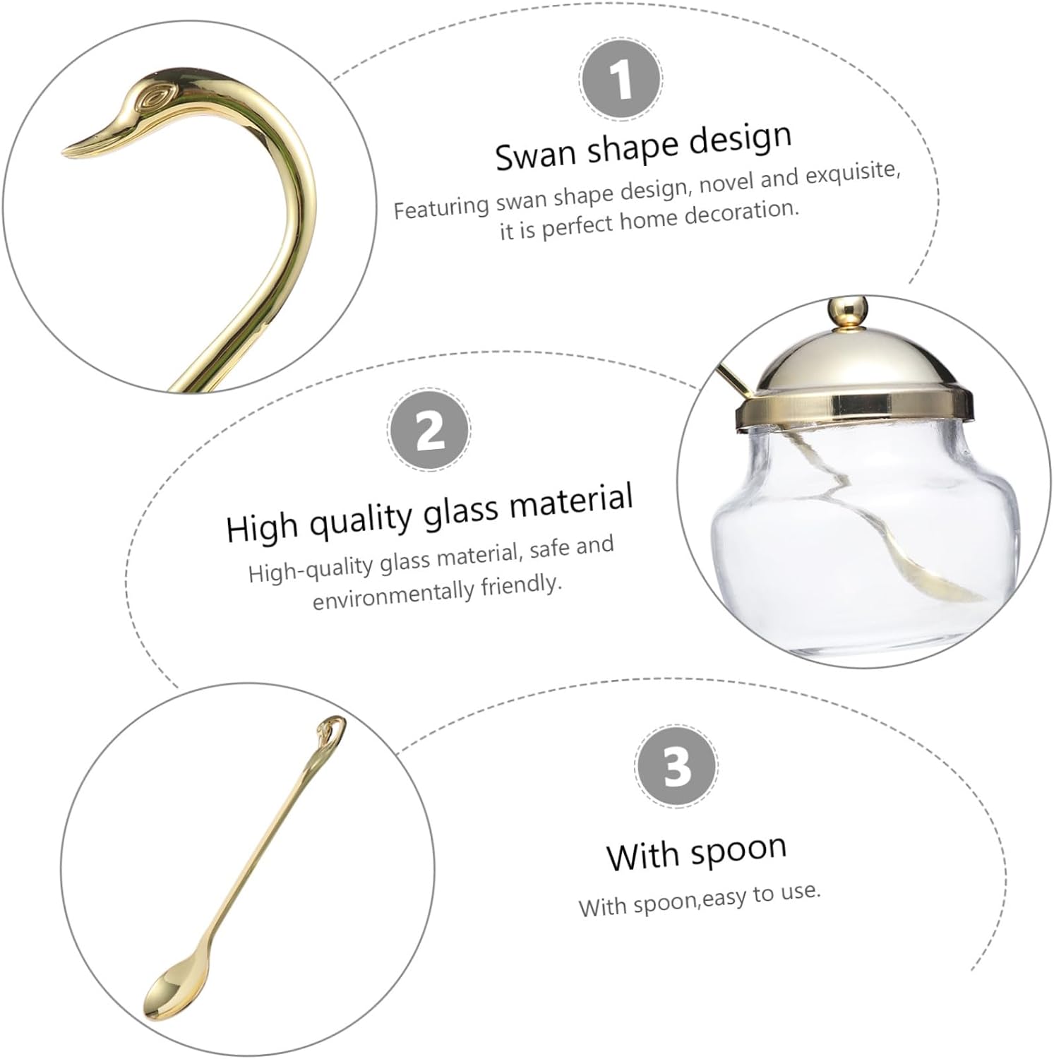 Hemoton Golden Glass Seasoning Jar with Lid and Swan Pattern Condiment Pots Seasoning Box Sugar Bowl Sugar Pepper Containers for Restaurant Kitchen