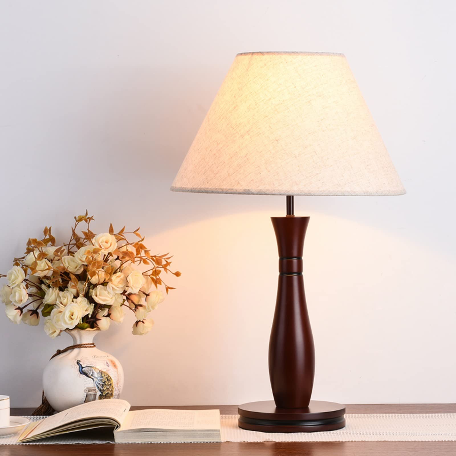 Luce da Scrivania Luce per la Lettura Lampade da tavolo retrò Lampade da comodino in legno con paralume in tessuto Lampade da comodino in stile nordico for Home Office Cafe Restaurant, lampada da como