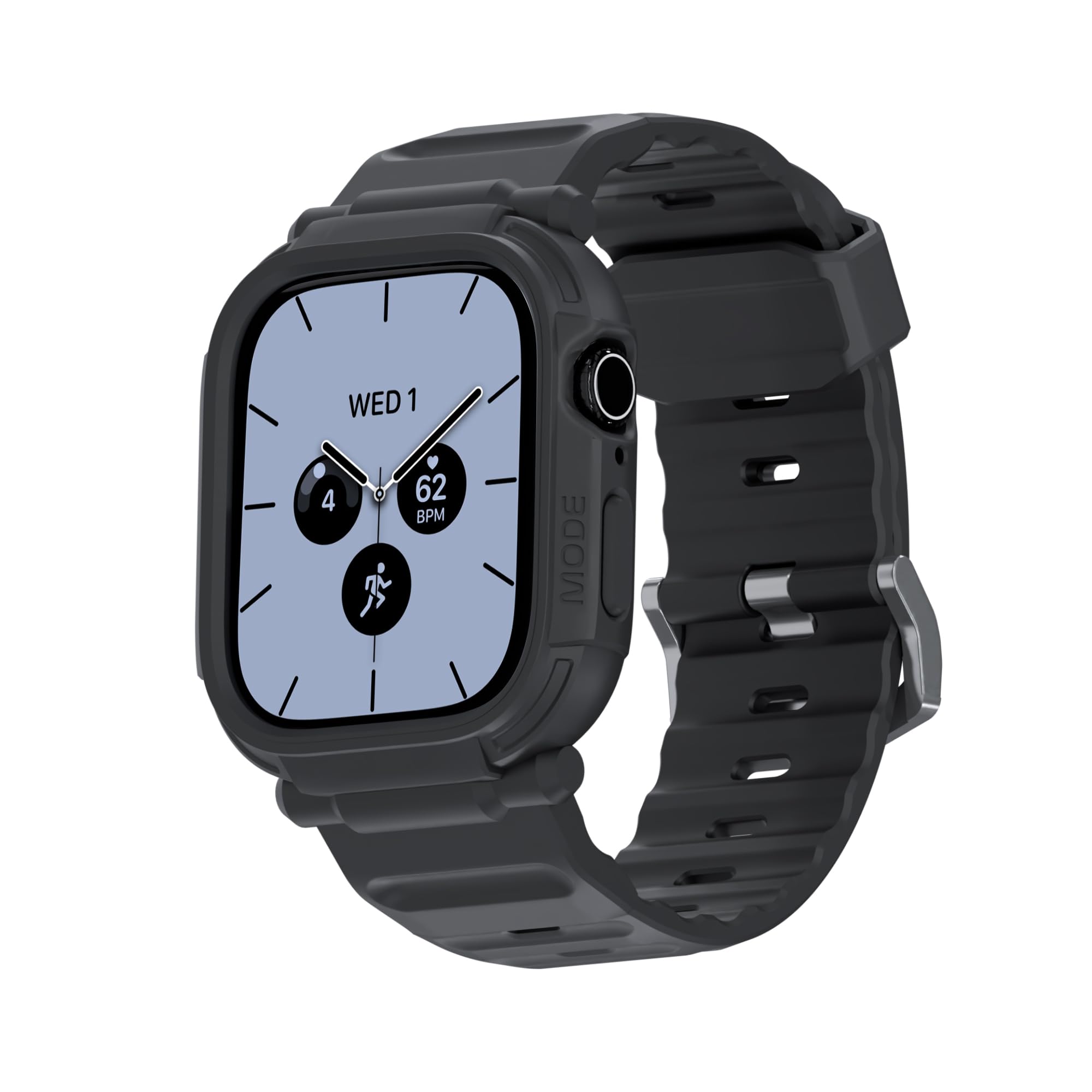elkson Bands Case for Apple Watch Series 12 46mm for Men, Rugged Heavy Duty Bumper Tactical Strap Quattro Pro 2.0 Series for iWatch, Military Grade Durable Protective Cover, Shockproof, Black