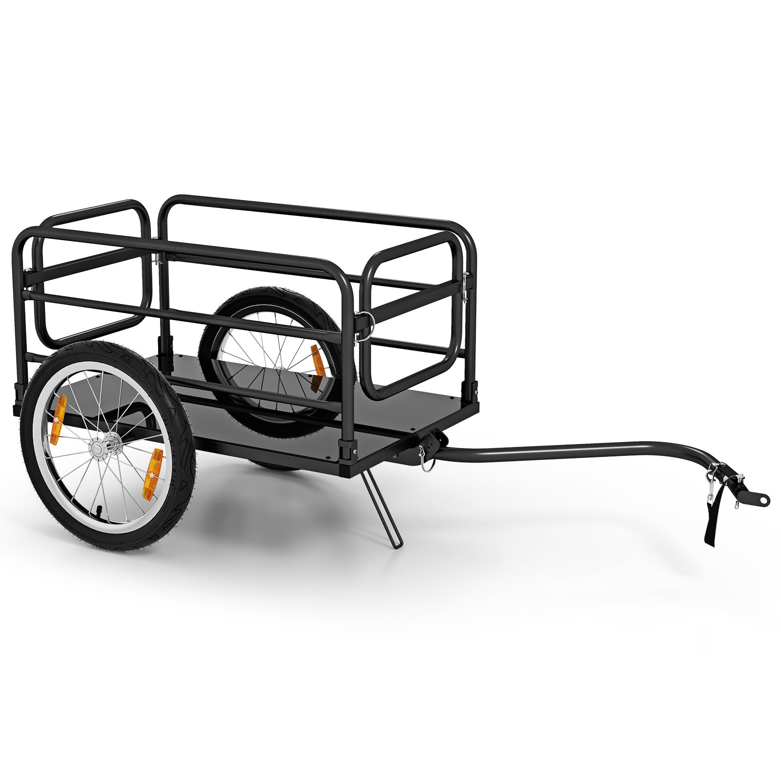 GOPLUS Remorque Vélo Transport, Remorque Transport en Cadre Métallique Pliable, Housse de Protection, Attelage Polyvalent, 40cm Pneus Gonflables, Réflecteurs, pour Camping, Déménagement