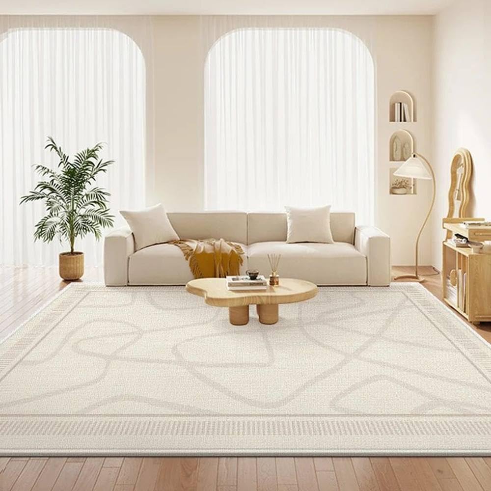 Tapis de salon grande surface pour illuminer les pièces sombres en beige