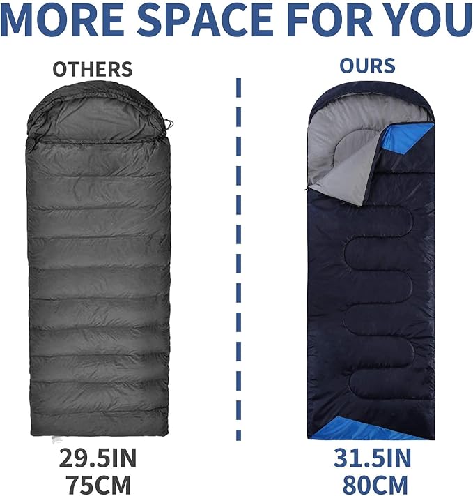 JEAOUIA Sleeping Bags for Adults 3 Season Warm & Cool Weather, designed for 10~20 Degrees Celsius
