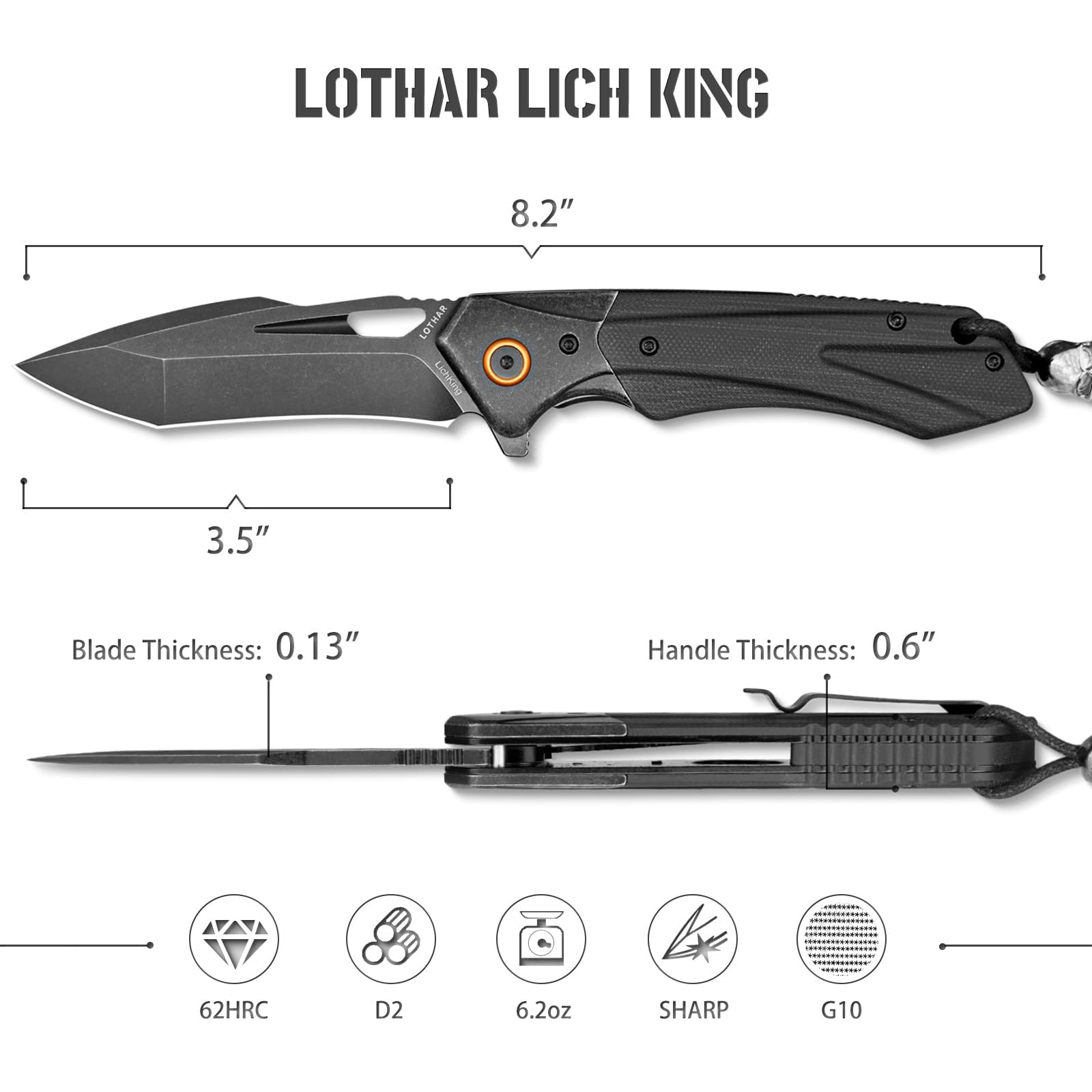 LOTHAR Taktisches Taschenmesser – D2 Stahl, G10 Griff, Mit Glasbrecher & Gurtschneider