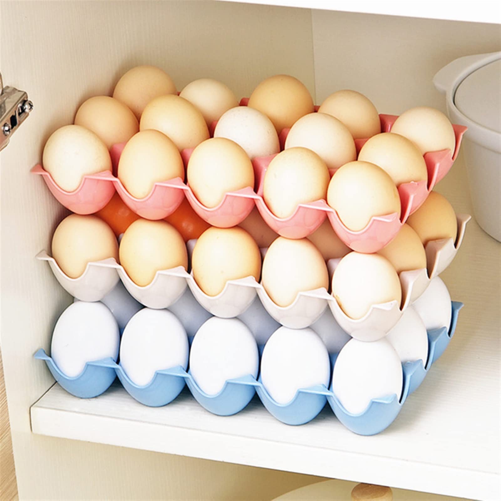 Paquete de Canasta de Huevos Soportes de Huevos para refrigerador Contenedores de Huevos de plástico con Tapa Nevera Bandeja de Huevos Caja de Almacenamiento de Huevos (Beige)
