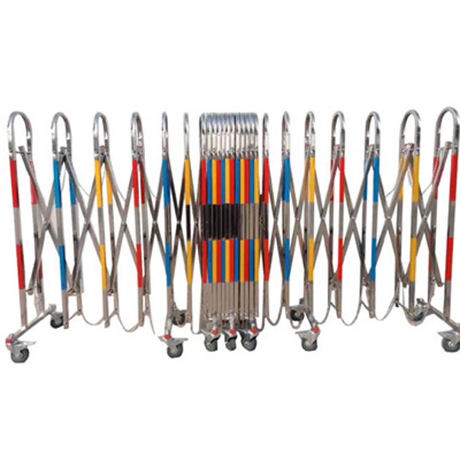 Barrière métallique extensible sur roues en acier inoxydable pour chantier