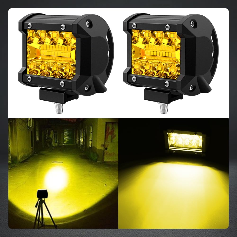 Faro da Lavoro 2 pezzi 12V 120W 1200LM Proiettore LED Lampada da Lavoro 10 cm 6000K Luce Gialla Barra LED per Auto Camion Trattore Quad Veicolo Barca