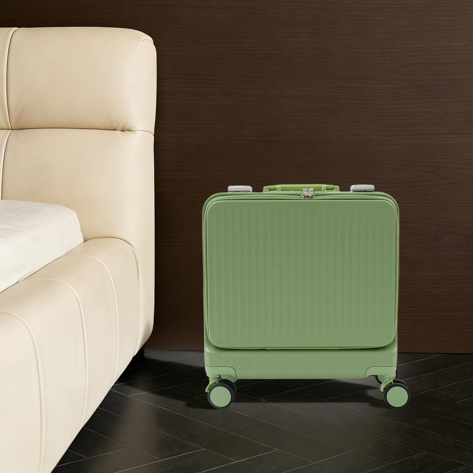 Valigia da viaggio, ultraleggera, 40 x 23 x 45 cm, apertura frontale, verde chiaro, Moderno | Bagaglio da viaggio da 45,7 cm con porta di ricarica USB, asta telescopica a 3 livelli per viaggi lunghi e brevi