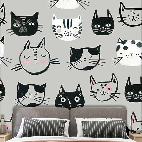 Papel tapiz nórdico de gato gris para pegar y despegar, papel decorativo para sala de estar, sin pegamento para dañar la pared de 78.7 pulgadas de