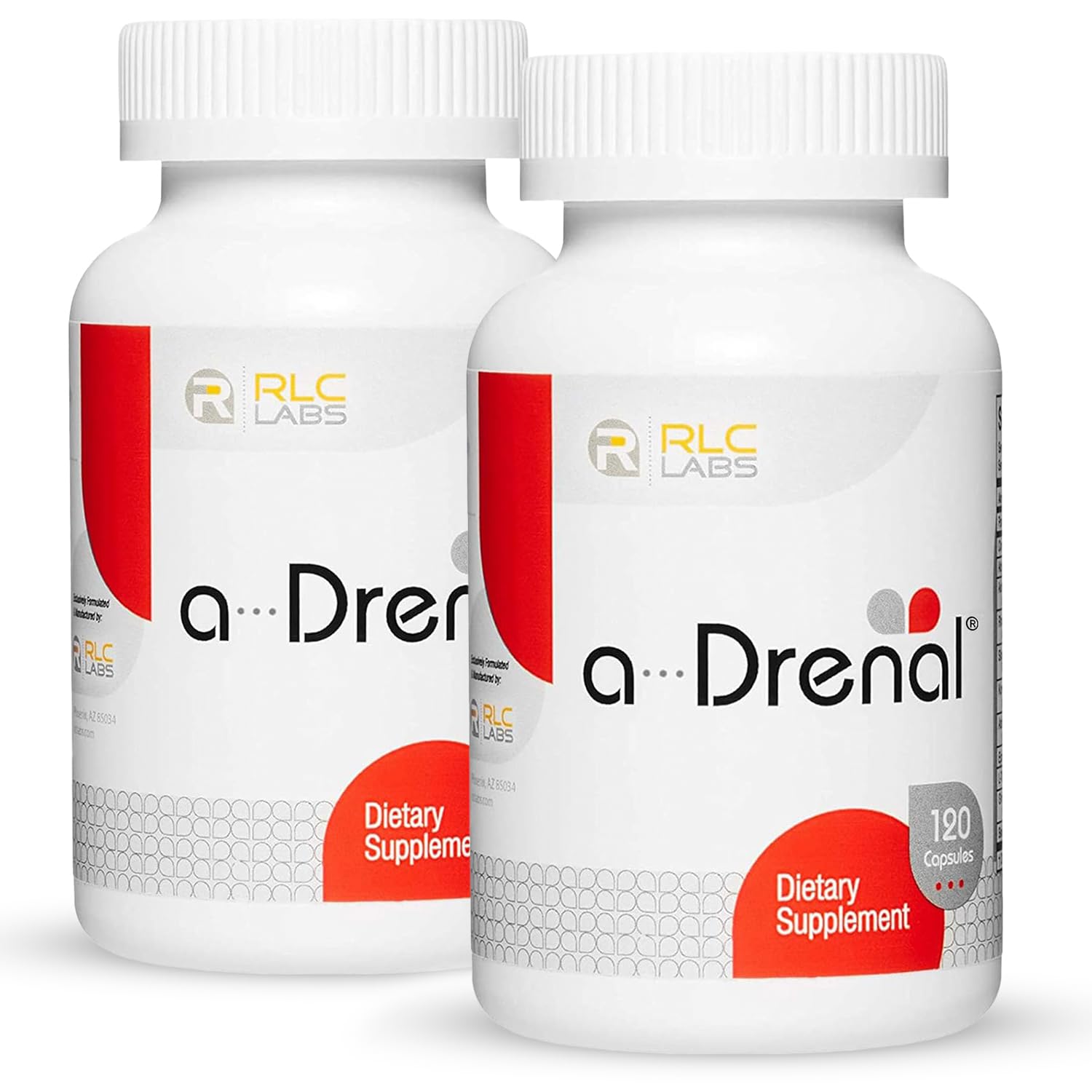 RLC Labs a-Drenal, 240 Capsules - Herbal, Cortisol Supplement with Ashwagandha, Ginger & Rhodiola to Support Balance, Mood, Energy & Vitality - Adrenal Support Formula for Adult (2 Month Supply) 120 Count (Pack of 2)