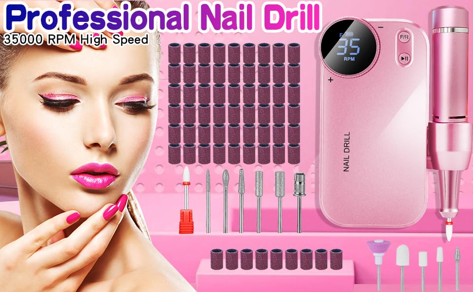 Miniatura 8 de Taladro de uñas, lima de uñas eléctrica de 35000 RPM, taladros de uñas recargables para uñas acrílicas profesionales, máquina eléctrica portátil de