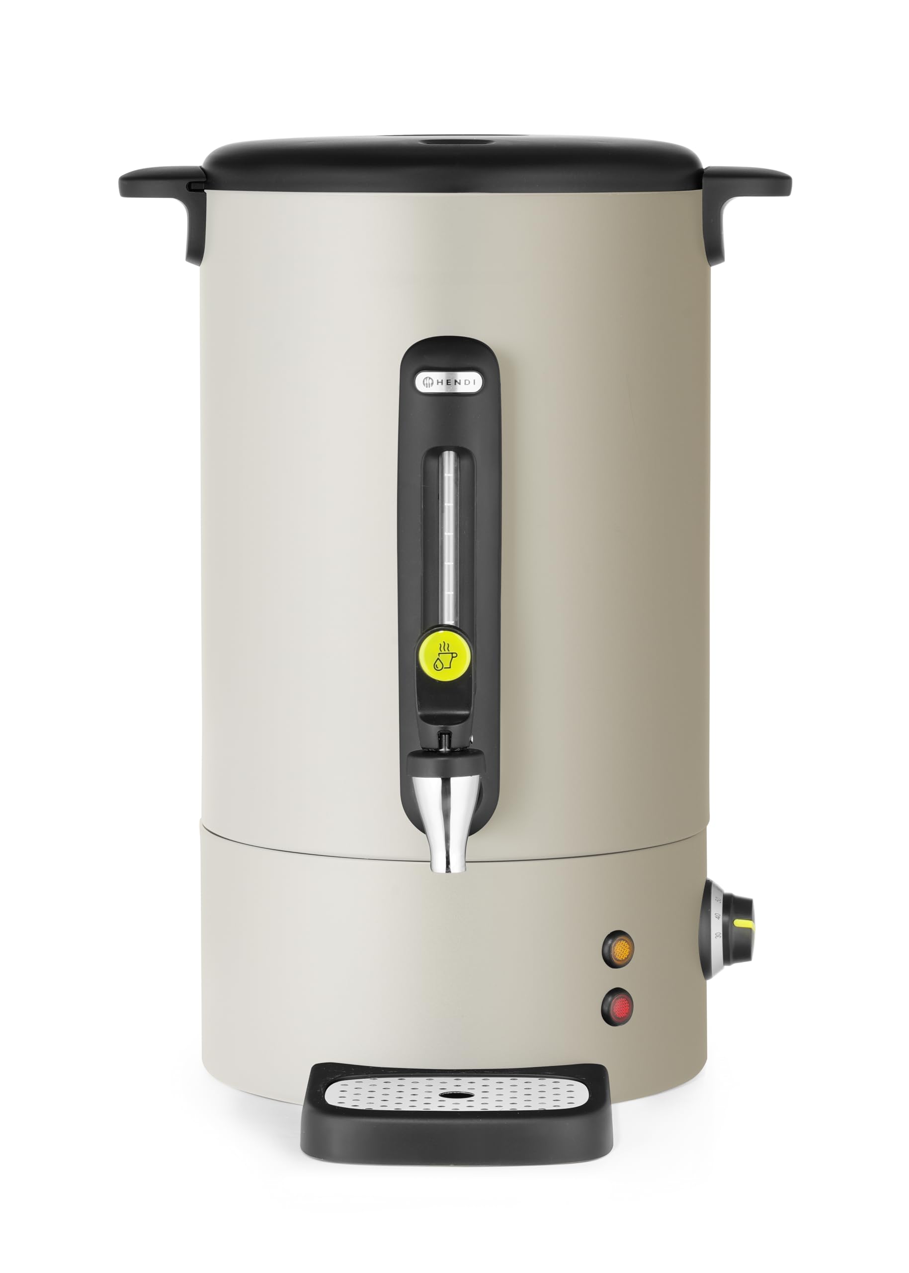 HENDI Distributeur de boissons chaudes 16L UNIQ, bouilloire à vin chaud avec paroi simple, pour thé, vin chaud, eau, jusqu'à 100°C, 230V, 50/60Hz, 1650W, 357x380x(H)502mm, blanc cassé, Inox, PP