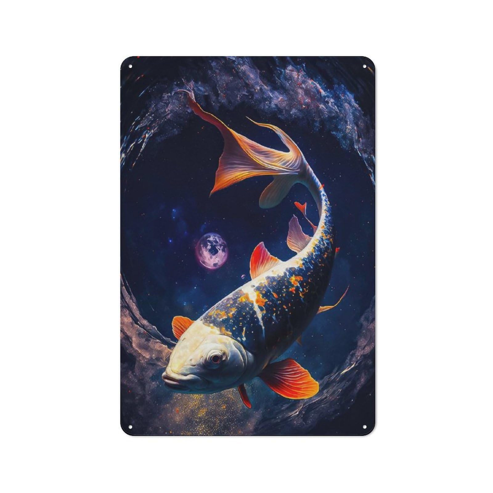 Junmoney Cosmic Koi 2 Vintage Tin Sign 30X20cm For Home Office Or Studio, For Metal Sign Collectors, For Living Room And Hallway Decor