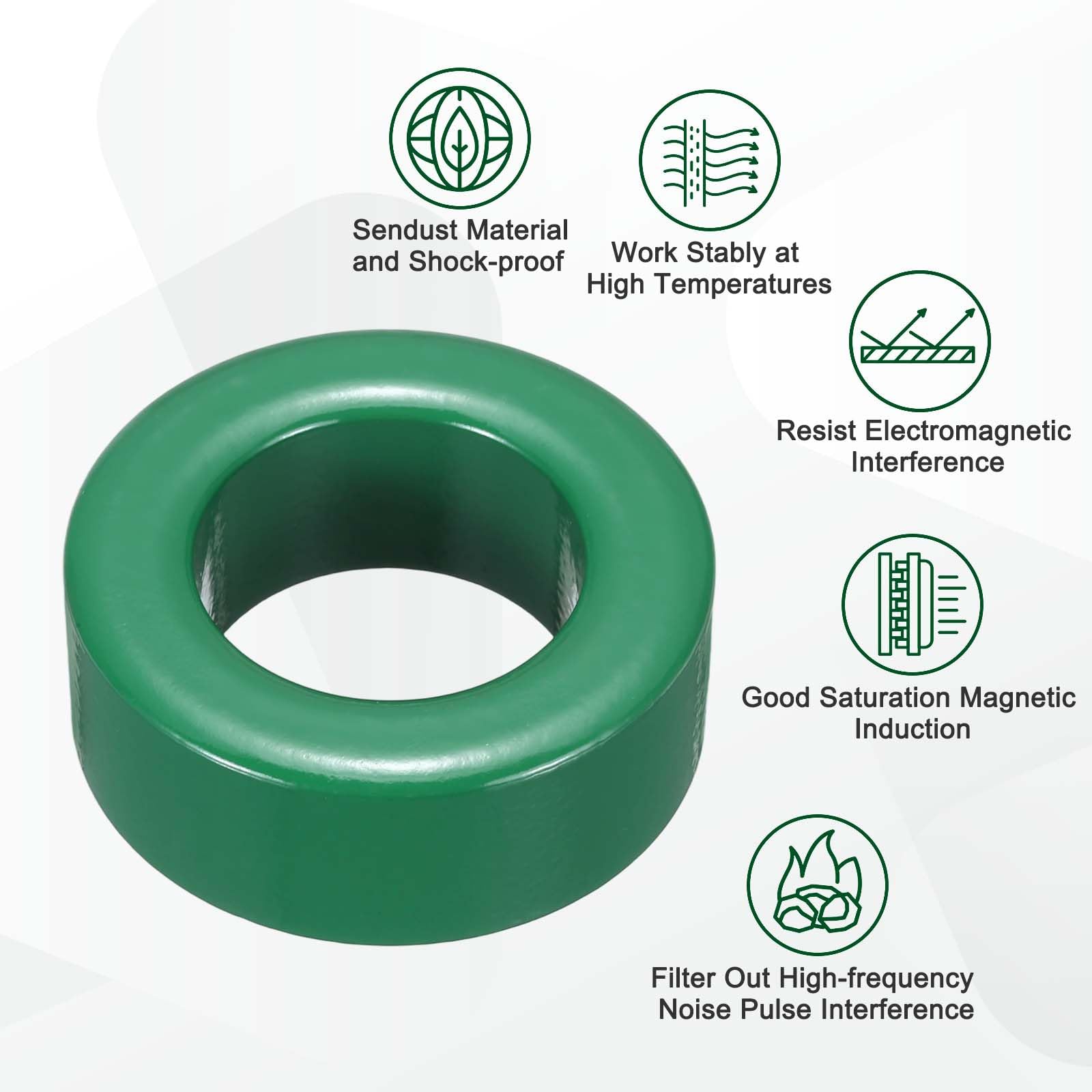 QUARKZMAN 2 Pcs Noyau Toroïde En Ferrite Anti-Parasites RFI EMI Pour Câbles ID 38mm 1.5inch Ferrite Manganèse-Zinc Pour Appareils Électroniques, Industrie, Vert