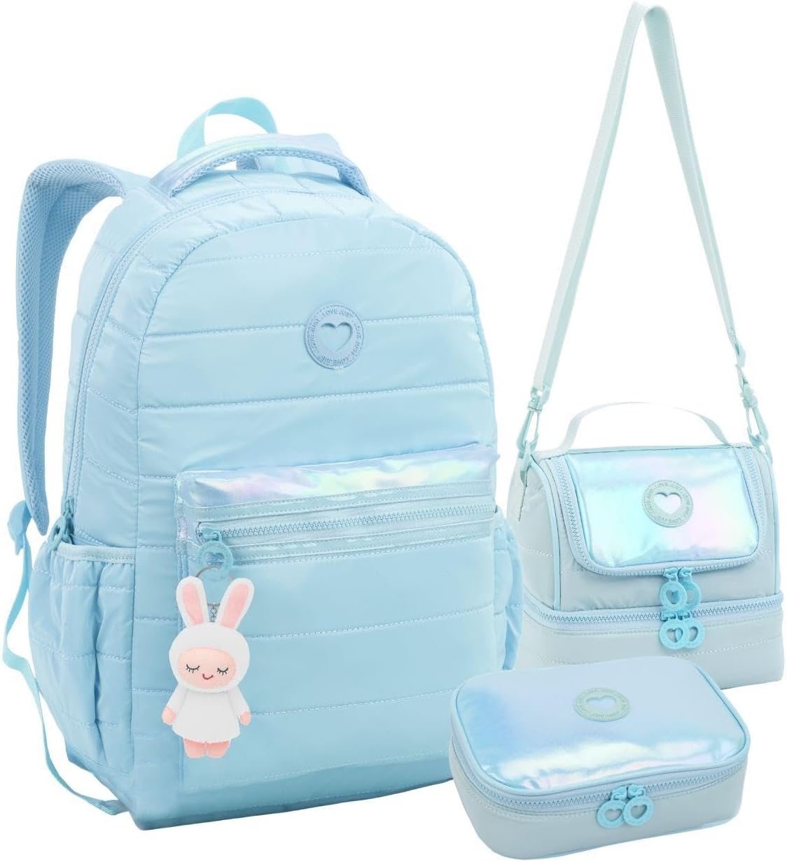 Kit Material Escolar Completo com Mochila de Costas, Lancheira Térmica e Estojo para 100 Canetas, Alças Acolchoadas, Compartimentos Térmicos, Bolsos Laterais, para Meninas