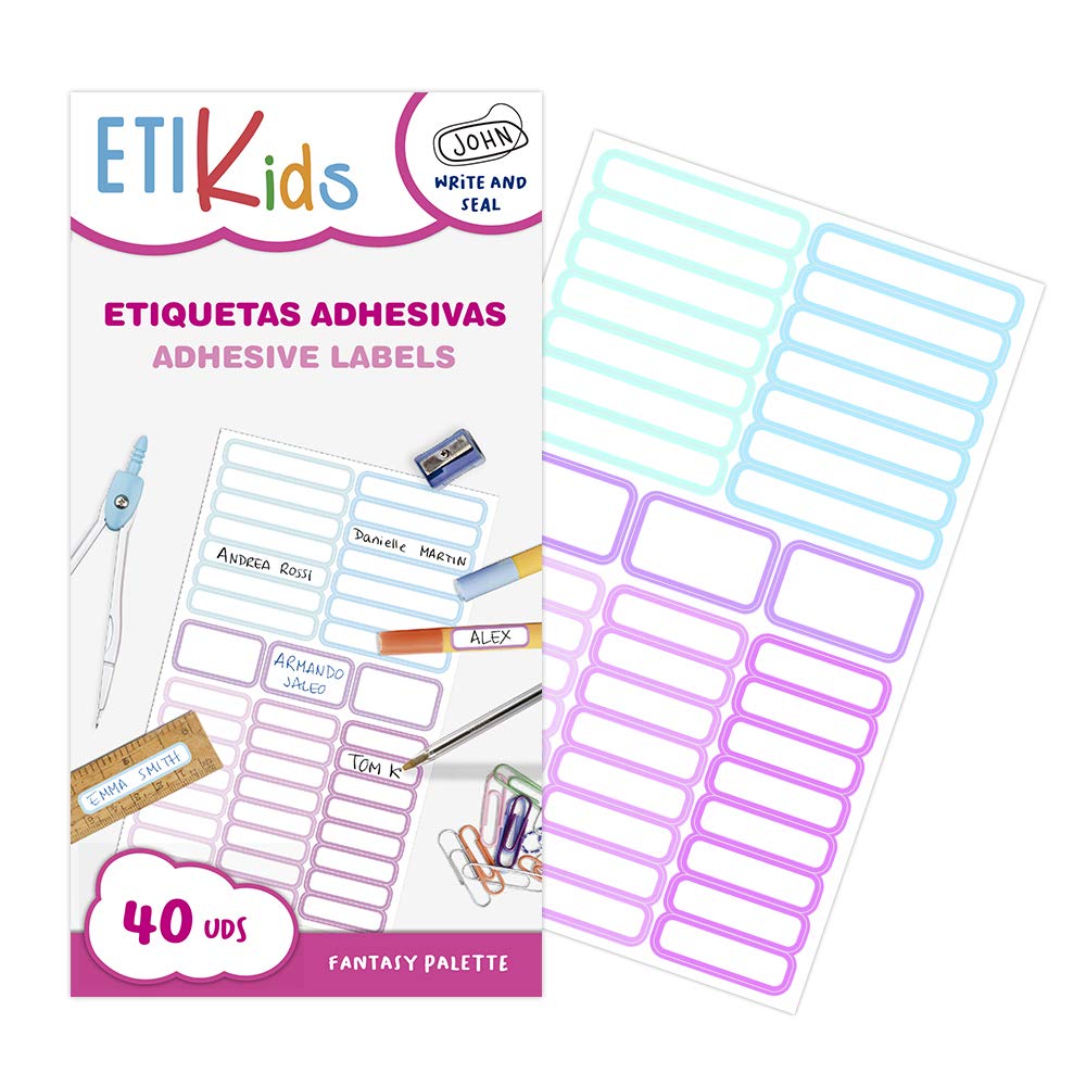 ETIKIDS 40 Etiquetas adhesivas laminadas personalizables multiusos (Fantasia)