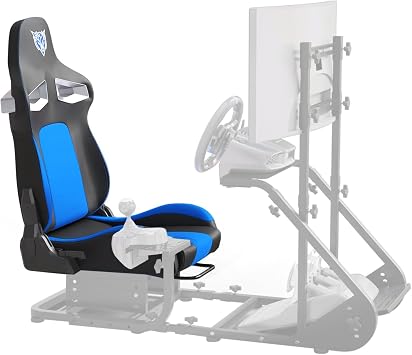 Simulator Racing Seat, Universal PVC Bucket Style Reclinable Sport PU Leather with Adjustable Lock Slide Blue