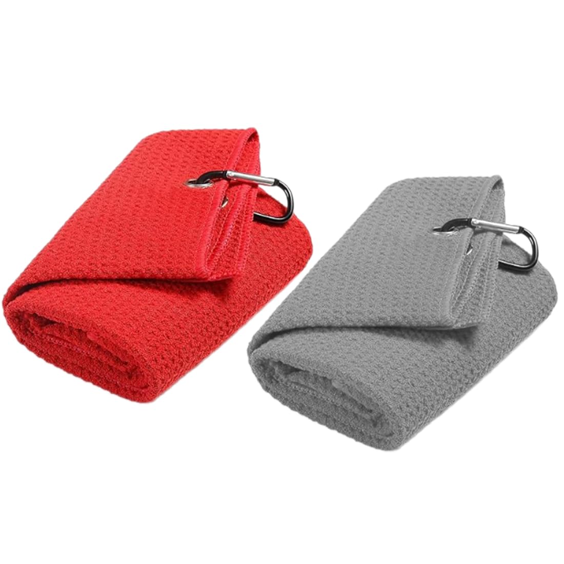 Asciugamani da golf in microfibra motivo waffle confezione da 2 con moschettone clip sacca grigio rosso