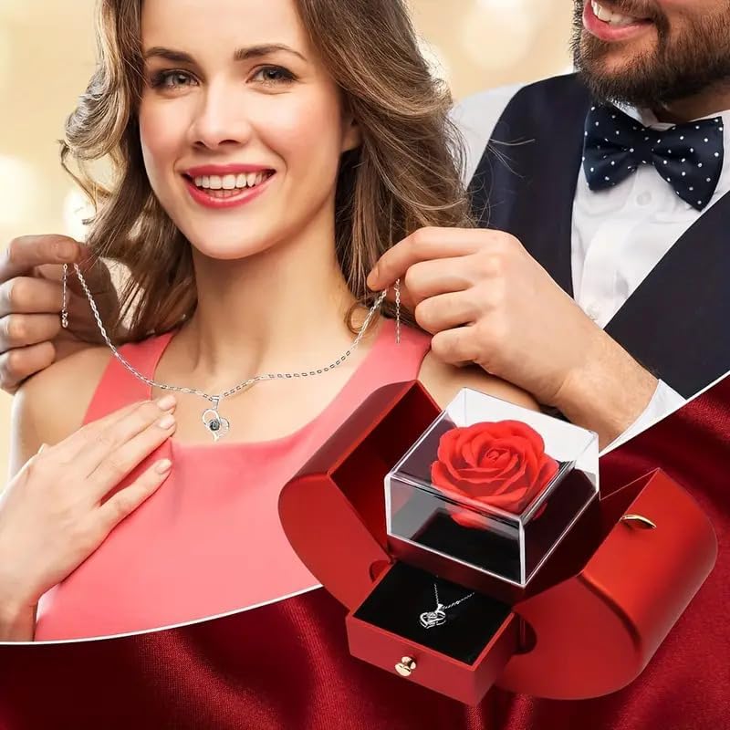 Real Preserved Rose Gift with Heart Necklace I Love You in 100 Languages,Eternal Rose Gift for Girlfriend, Women, Mom, Wife on Christmas, Valentine's Day,Mother's Day,Birthday,Anniversary - Image 2