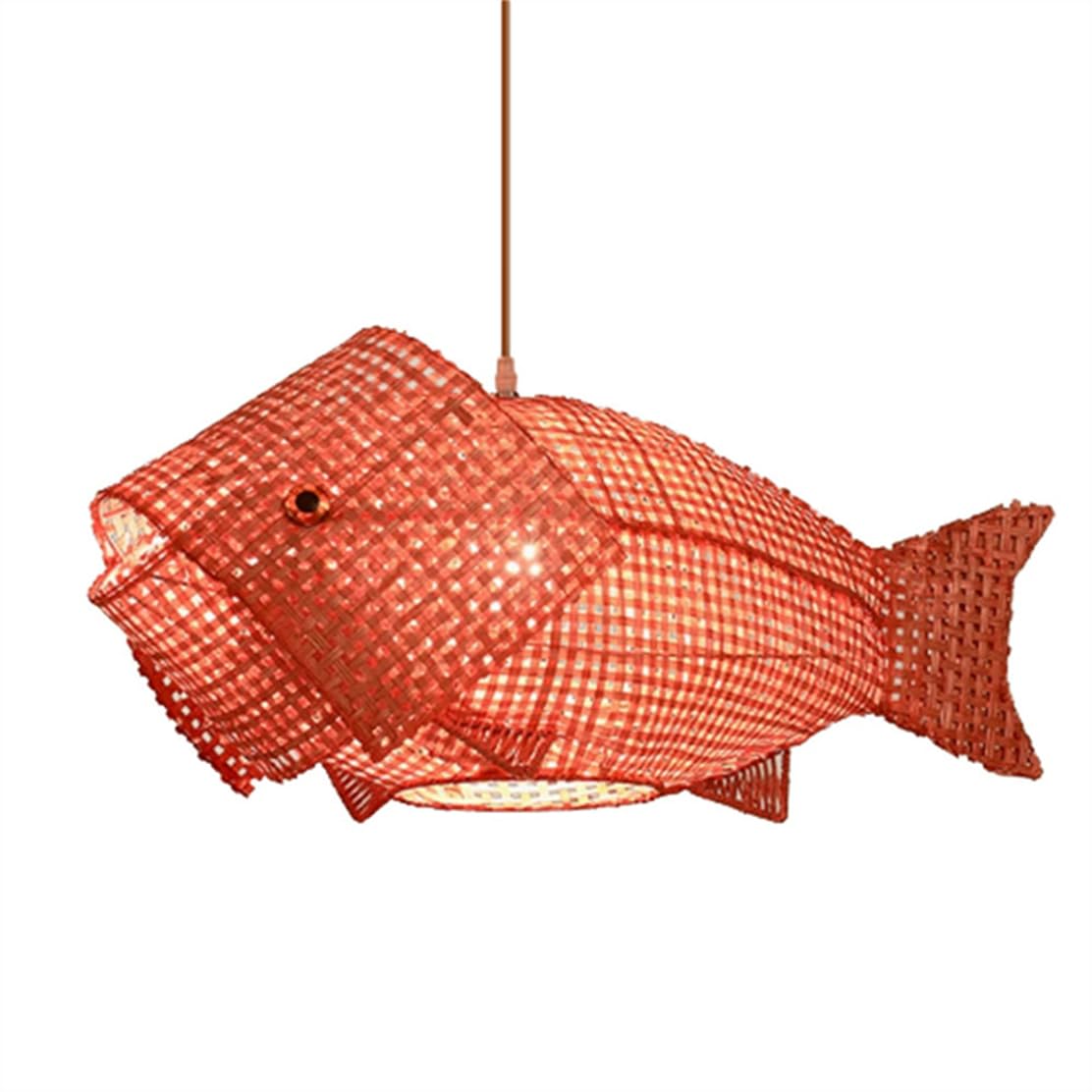 CWVYKNP Zen Style Courtyard Wicker Pendant Lights Retro Hanging Lighting Fixture for Dining Table 25.6in Brown Fish Shape Large Weaving Rattan Chandelier