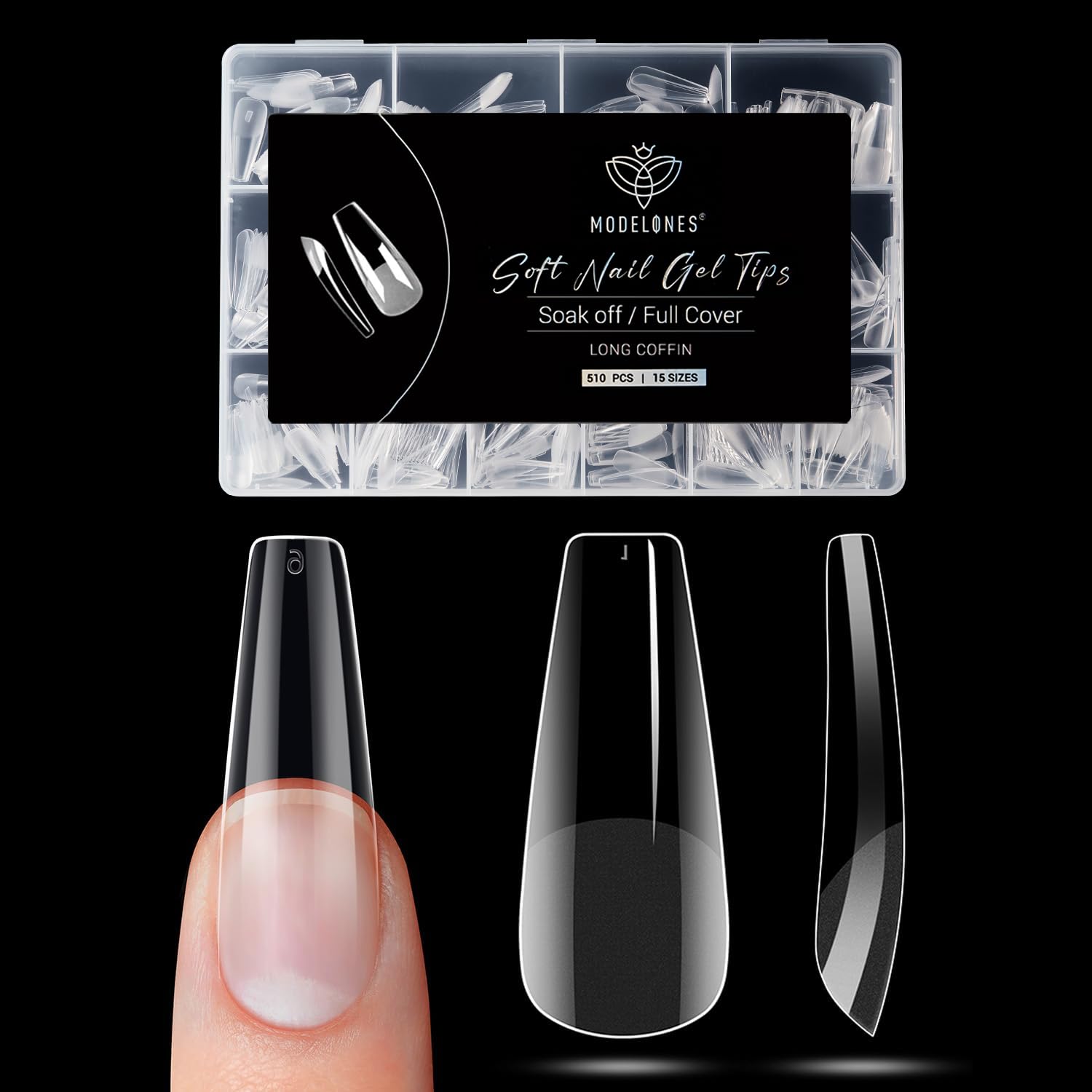 Modelones Long Coffin Nail Tips - 510Pcs Pre-shaped Half Matte Full Cover Fake Nails Gel Tips Acrylic Press on Manicure Extension DIY 15 Sizes