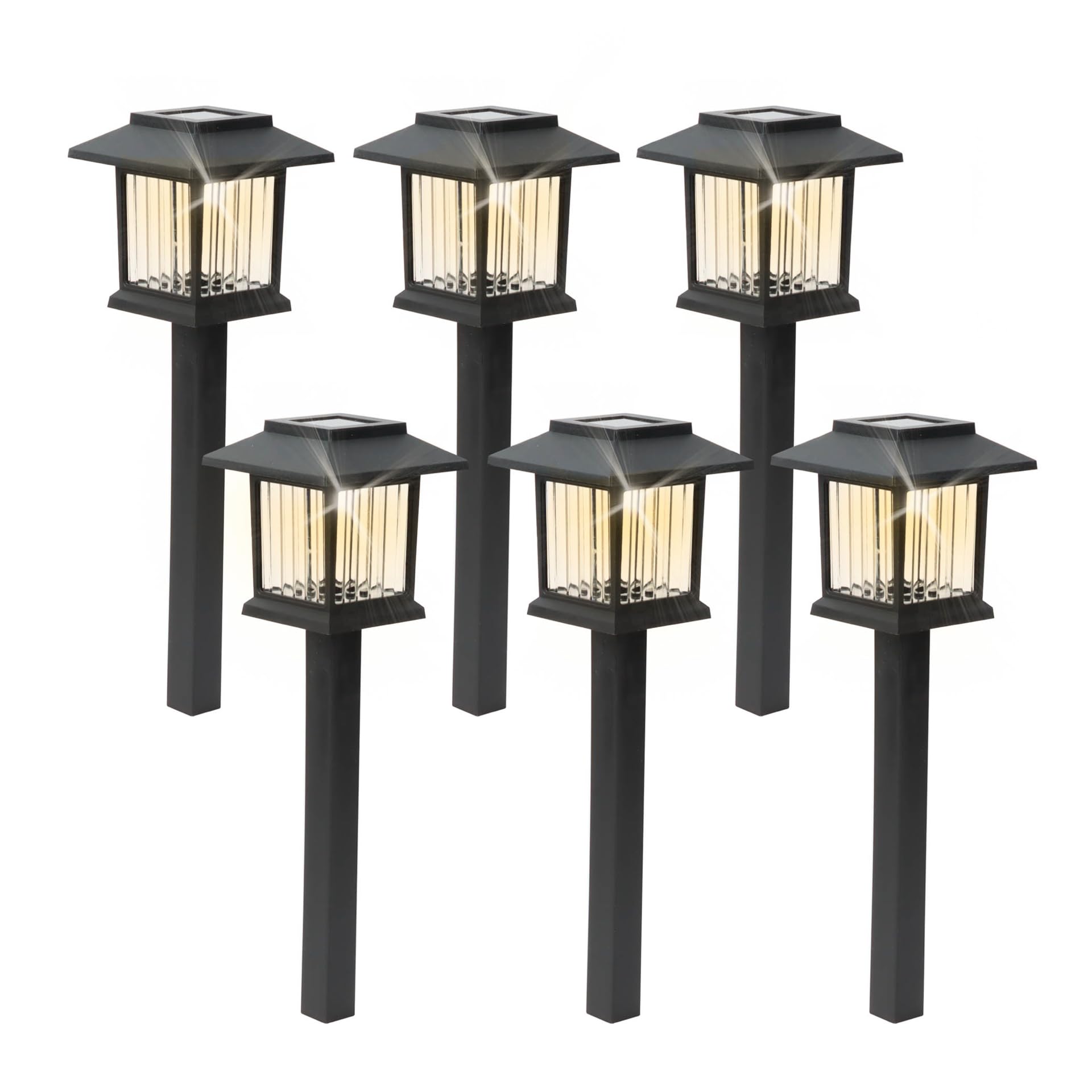 Gardenwize - Solar Lantern Garden Stake Lights, Pack of 6 Outdoor Solar Stake Lights with Warm White LED, 39cm Solar Powered Pathway Lights for Garden & Patio