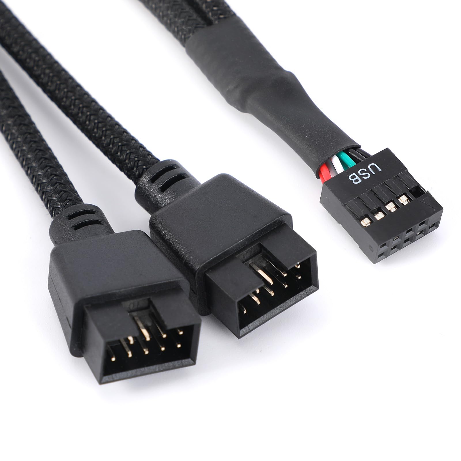 2szt Przedłużacz USB 2.0 do Płyty Głównej z Dwoma 9-Pinowymi Złączami, 9-Pinowy Czarny Rozdzielacz USB 2.0 z Plecioną Końcówką do Wewnętrznej Płyty Głównej Komputera